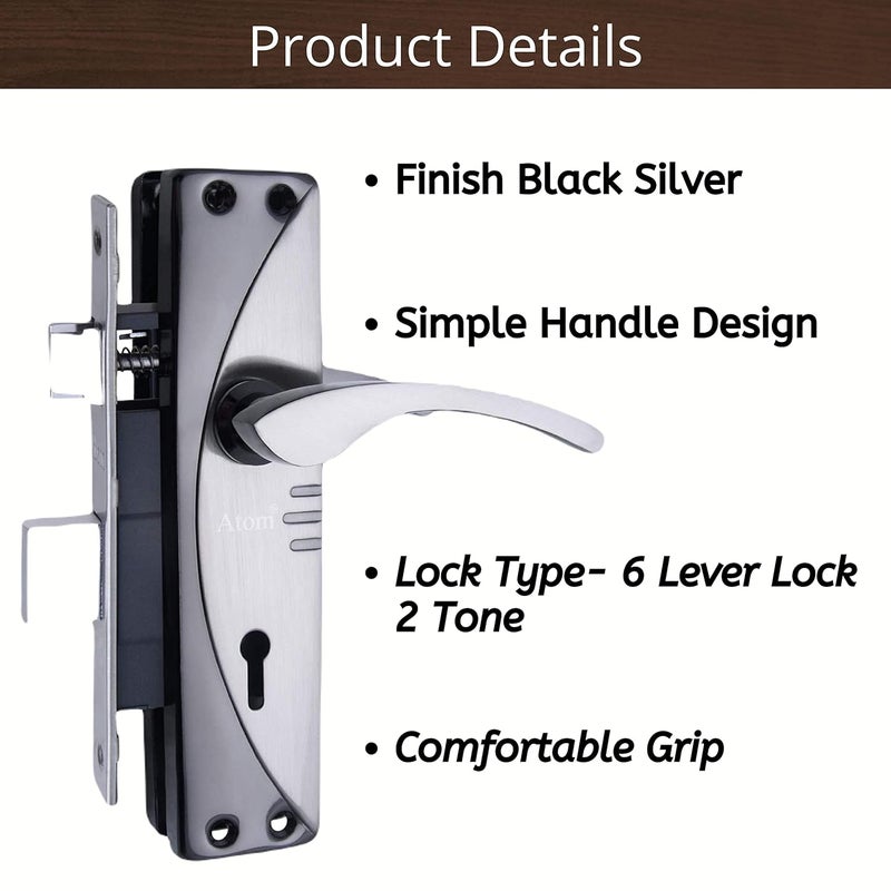 ATOM Heavy Duty Mortise Door Lock for Bedroom, Living Room, Main Door, Black Silver Finish | 3 Keys | 6 Lever Double Stage Lockset for House Hotel Office(1003KY) - Image 5