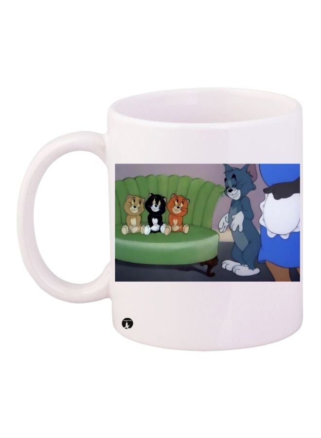 RYN Cartoon Characters Printed Coffee Mug White/Blue/Green 11ounce