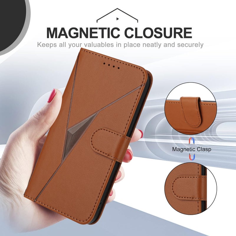 HuHa Protective Cover For Redmi Note 13 Pro 5G Triangle Pattern Buckle Clasp Leather Phone Case(Brown) - Image 5