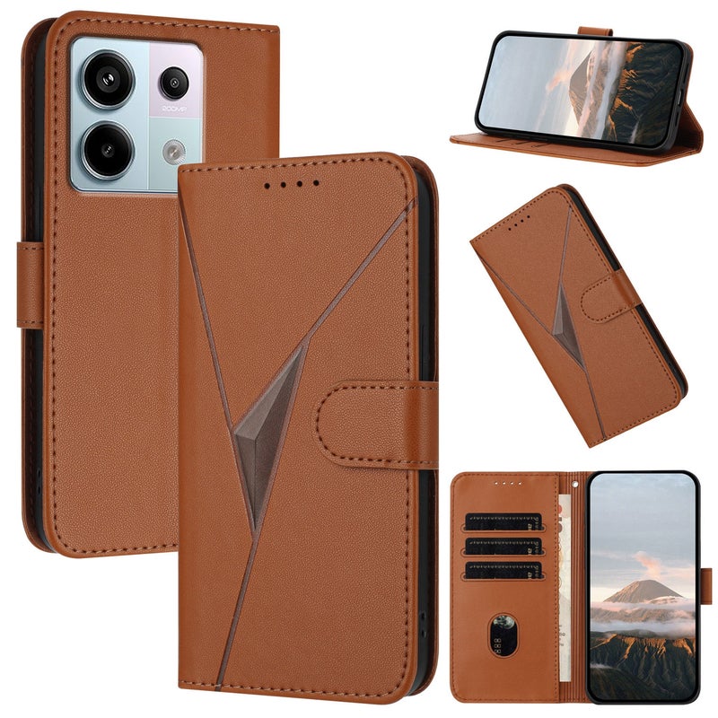 HuHa Protective Cover For Redmi Note 13 Pro 5G Triangle Pattern Buckle Clasp Leather Phone Case(Brown) - Image 1