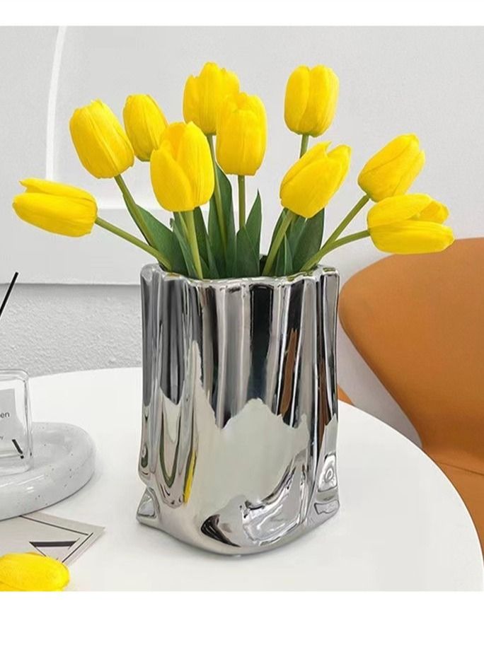 Kutis 10-Piece Artificial Tulip Flower Yellow - Image 1