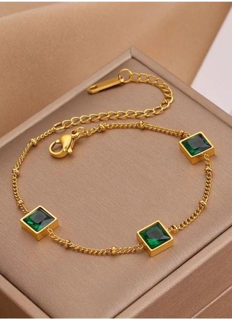 Stainless Steel Green Zircon Bracelet For Women