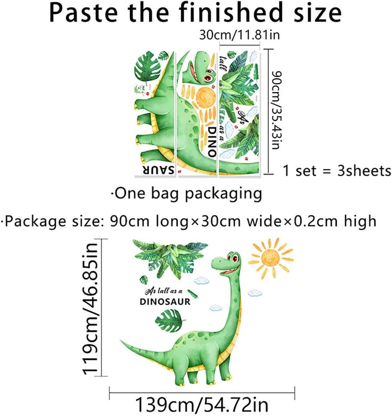 Mirabuy Large Watercolor Dinosaur Wall Sticker Boho Sun As Tall As A Dinosaur Palm Leaves Wall Decal for Nursary Kids Bedroom Playroom - Image 2
