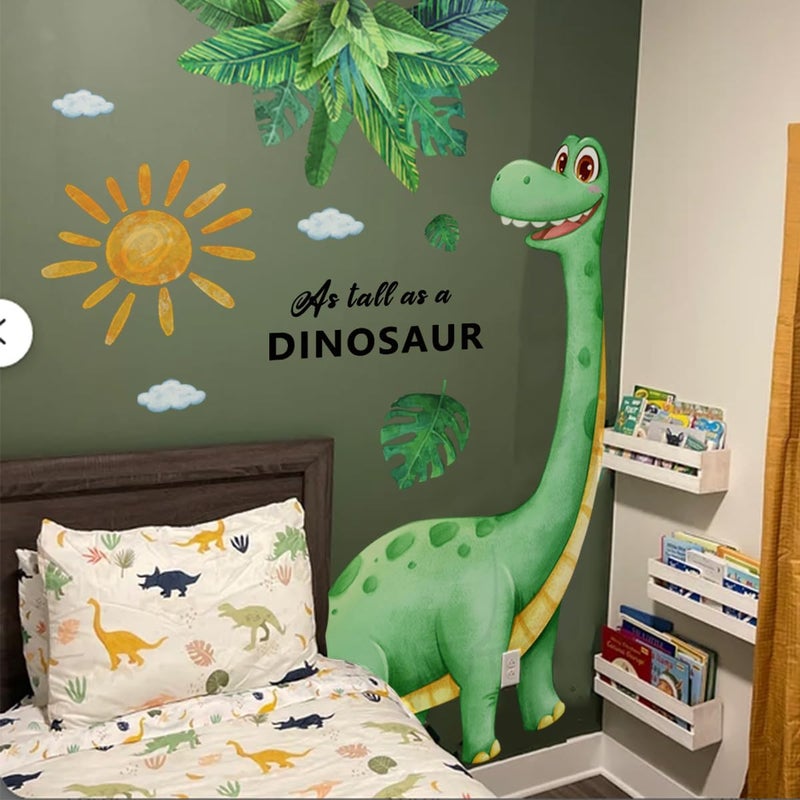 Mirabuy Large Watercolor Dinosaur Wall Sticker Boho Sun As Tall As A Dinosaur Palm Leaves Wall Decal for Nursary Kids Bedroom Playroom - Image 3