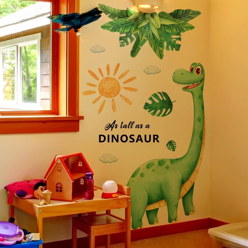 Mirabuy Large Watercolor Dinosaur Wall Sticker Boho Sun As Tall As A Dinosaur Palm Leaves Wall Decal for Nursary Kids Bedroom Playroom - Image 5