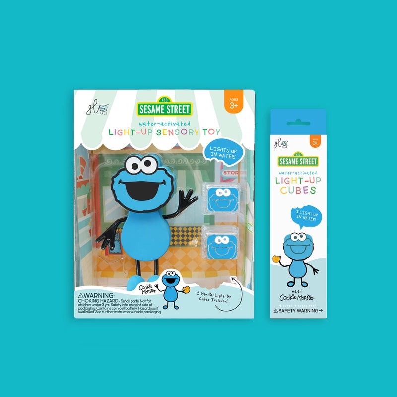 Glo Pals x Sesame Street Cookie Monster Water-Activated Bath Toy with 6 Reusable Light-Up Cubes for Sensory Play - Image 3