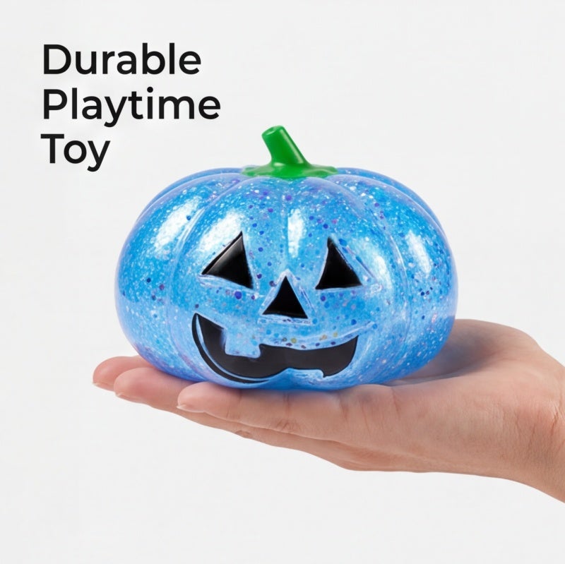 Pumpkin Stress Ball Anxiety Relief Toy - Soft PVC Squeeze Toy with Glitter Finish Green Halloween Desk Decor for Office Travel - Image 4