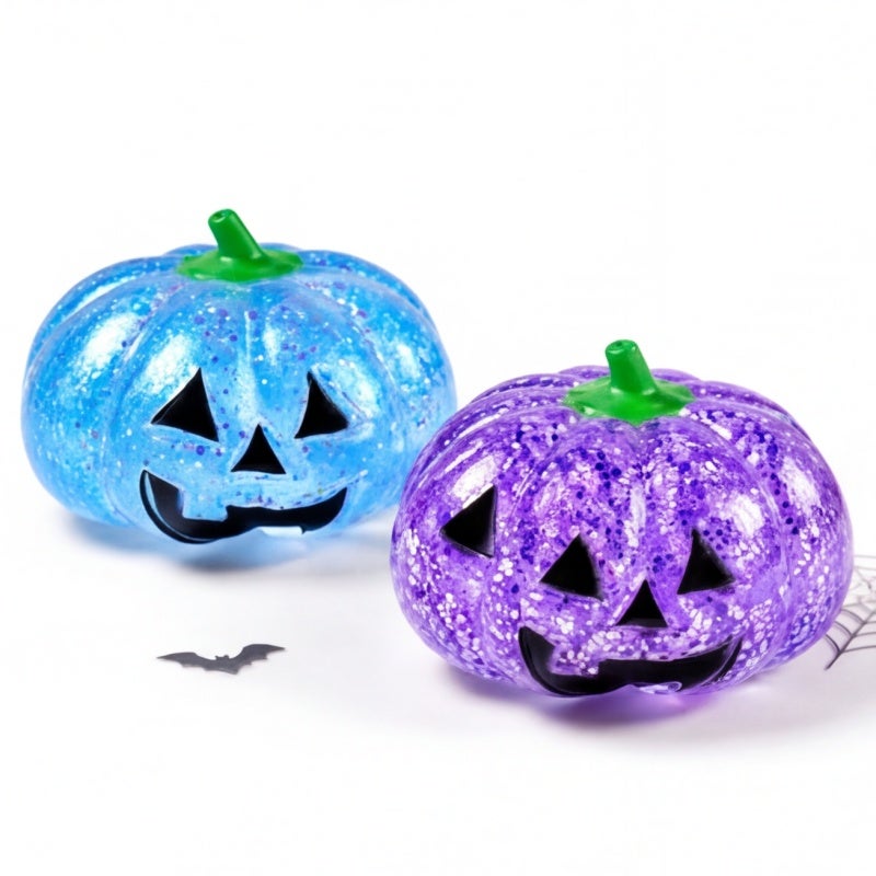 Pumpkin Stress Ball Anxiety Relief Toy - Soft PVC Squeeze Toy with Glitter Finish Green Halloween Desk Decor for Office Travel - Image 2