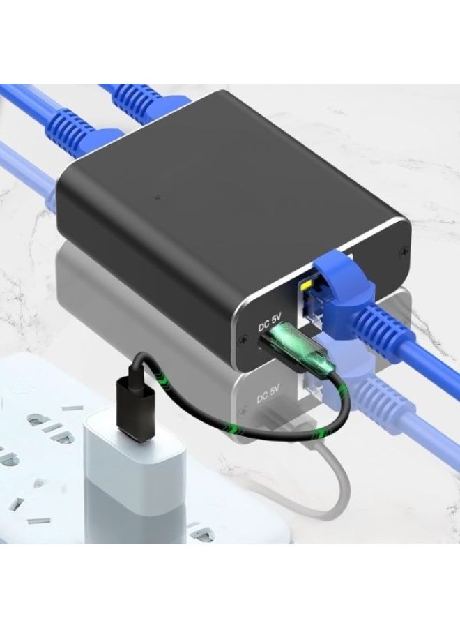 تقسيم إيثرنت 1000Mbps – مقسم شبكة RJ45 من 1 إلى 2 منفذ مع كابل طاقة تايب سي – مناسب للكمبيوتر والراوتر والتلفزيون الذكي - Image 2