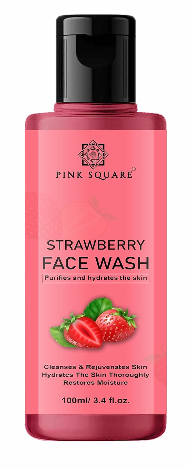 Pink Square Strawberry Face Wash with Strawberry Extract for all Skin Type Natural Face Wash For AntiAcne whitening Skin with No Parabens SLS Silicones Colour 100 ml - Image 1