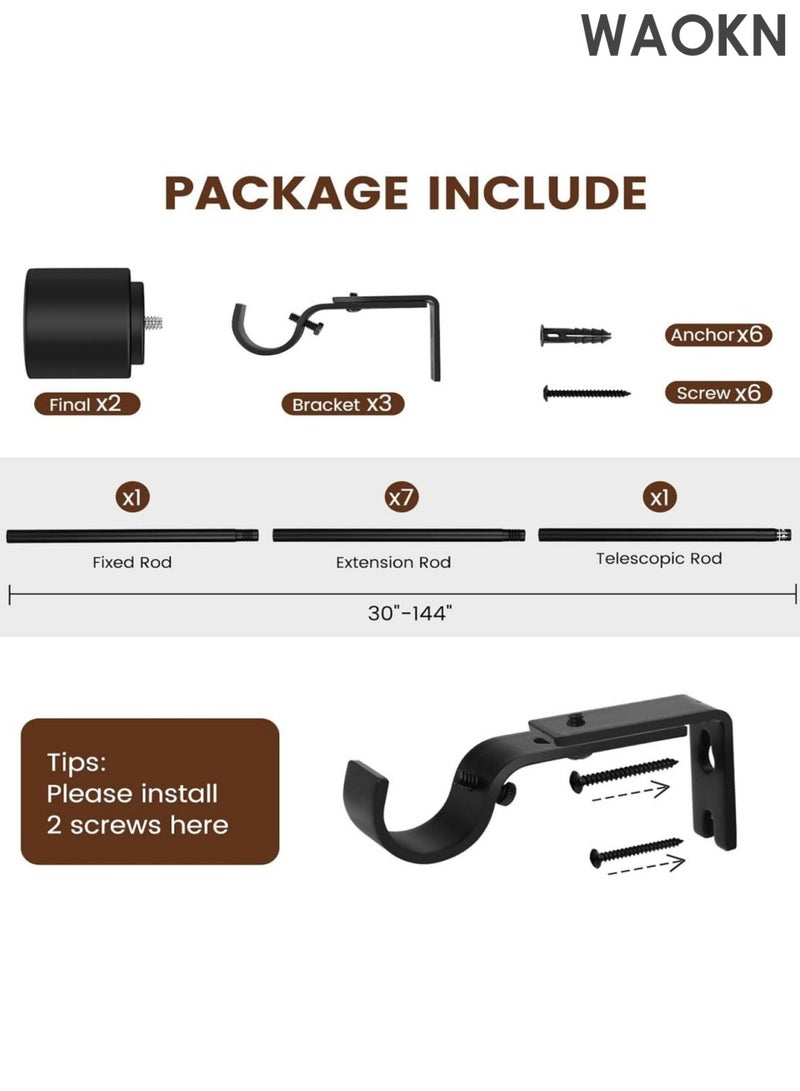 WAOKN Curtain Rod Curtain Poles Set for Eyelet Curtains Splicing Heavy Duty Drapery Rods with Adjustable Brackets,Curtain Rod,Shower Curtain Rod,Curtain Rod with Bracket,Curtain Rod with End Cap Design, Extendable Curtain Rod for Windows Outdoor,Modern Adjustable Heavy Duty Curtain Rod.Suitable for Bedroom,Kitchen,Wardrobe(48-84inch) - Image 3