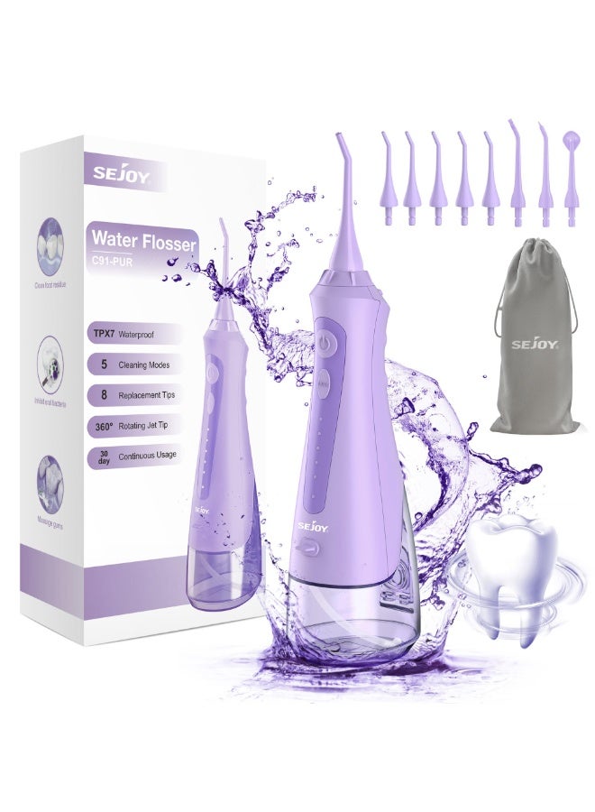 سيجوي جهاز تنظيف الأسنان بالماء اللاسلكي من Sejoy – فلوسر قابل للشحن للفك والأسنان، 5 مستويات ضغط، 8 رؤوس، مقاوم للماء IPX7، خزان ماء قابل للفصل 230مل – للاستخدام المنزلي والسفر - Image 1