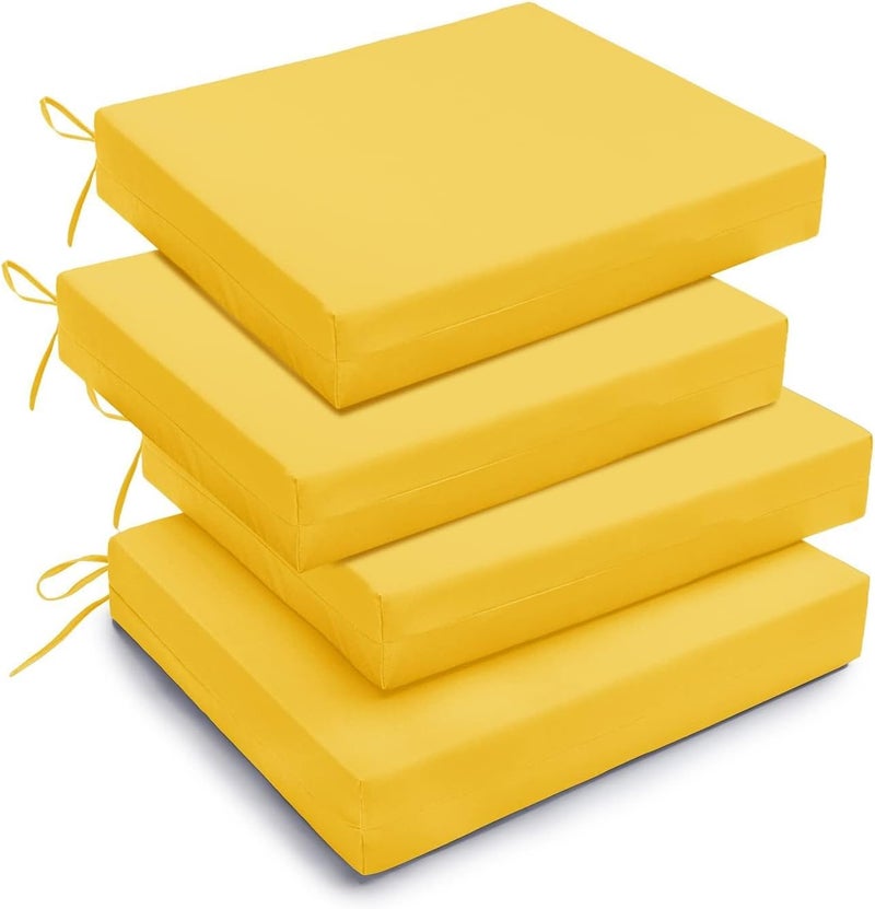 downluxe Outdoor Chair Cushions Set of 4 for Patio Furniture, Water-Resistant Square Corner Patio Chair Cushions with Ties, High Density Foam Outdoor Seat Cushion, 18.5" X 16" X 3", Yellow - Image 1