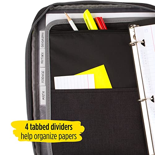 Five Star Zipper Binder, 1 Inch 3-Ring Binder with Round Rings, Carry-All with Pockets and 4-Tab Dividers, 375 Sheet Capacity, Black/Gray (29092IT8) - Image 5