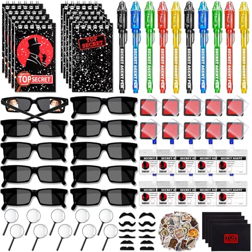 Zenoble 132Pcs Spy Detective Party Favors Kit for Kids Sunglasses Invisible Ink Pen Magnifying Glass Secret Agent Name Tags for Spy Cosplay Escape Room Party Favors Detective Party Decorations - Image 1