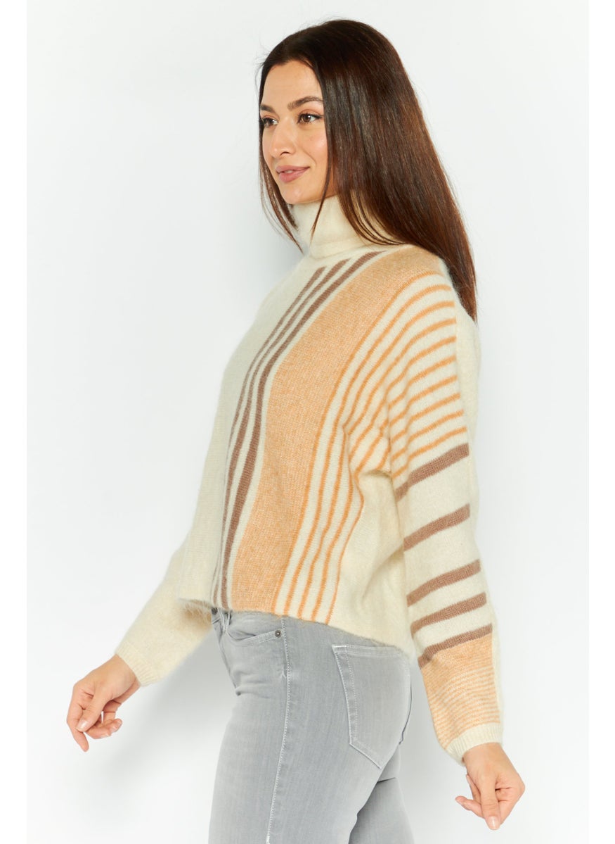 Couture Made For Vero Moda - Women Turtle Neck Knitted Sweater, Beige Combo - Image 1