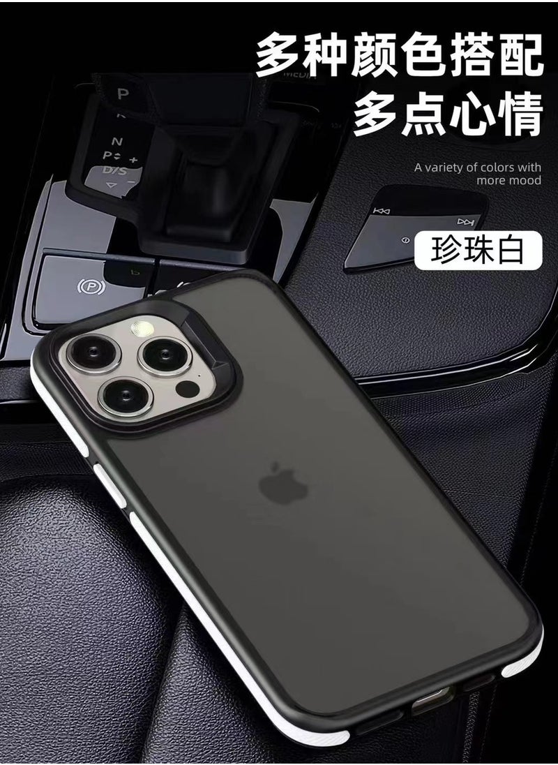 Generic A back cover with a matte texture a delicate colored frame shock protection and protection for the camera from breakage For Iphone 15 Pro (White)  - Image 1