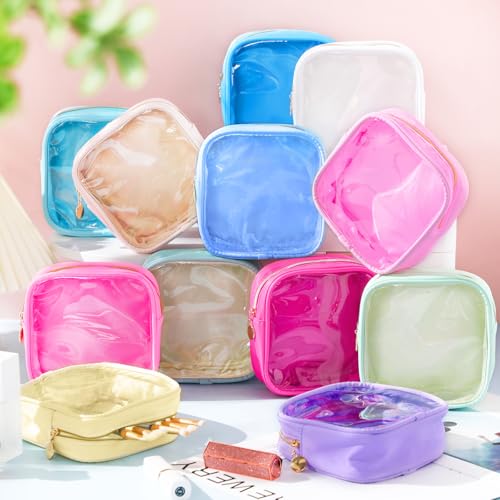 Kacctyen 12 Pcs Mini Makeup Bag Nylon Small Pouch for Purse Mini Square Nylon Pouch with Zipper Small Cosmetic Travel Makeup Bag Purse Organizer for Women(Elegant Color,Translucent) - Image 4