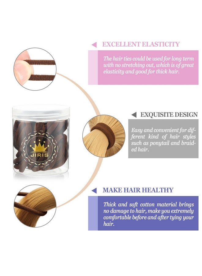 JIRIS 50Pcs Brown Hair Ties For Women Girlscotton Seamless Hair Ties Soft Ponytail Holdersno Crease No Damage Elastics Hair Bands With Box For Thick Heavy And Curly Hair (Brown) - Image 3