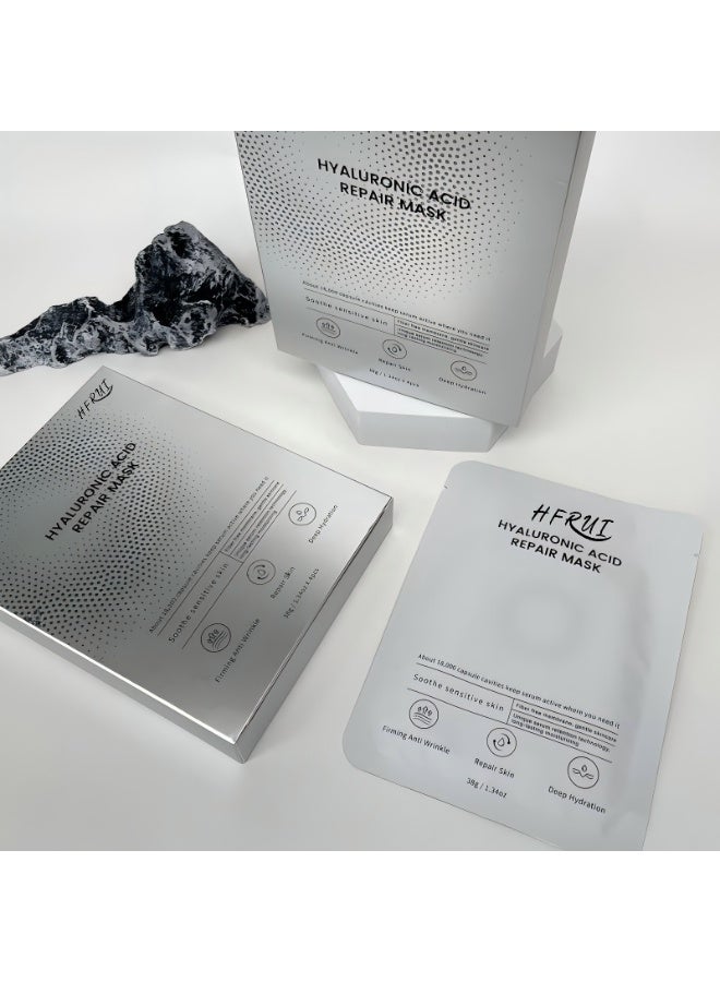 HFRUI Hyaluronic Acid Repair Sheet Mask - Deep Hydration & Skin Repair - Microcrystalline Hydrolyzed Collagen & Tremella Extract - Soothing Care for Sensitive Skin - 38g × 4pcs - Image 3