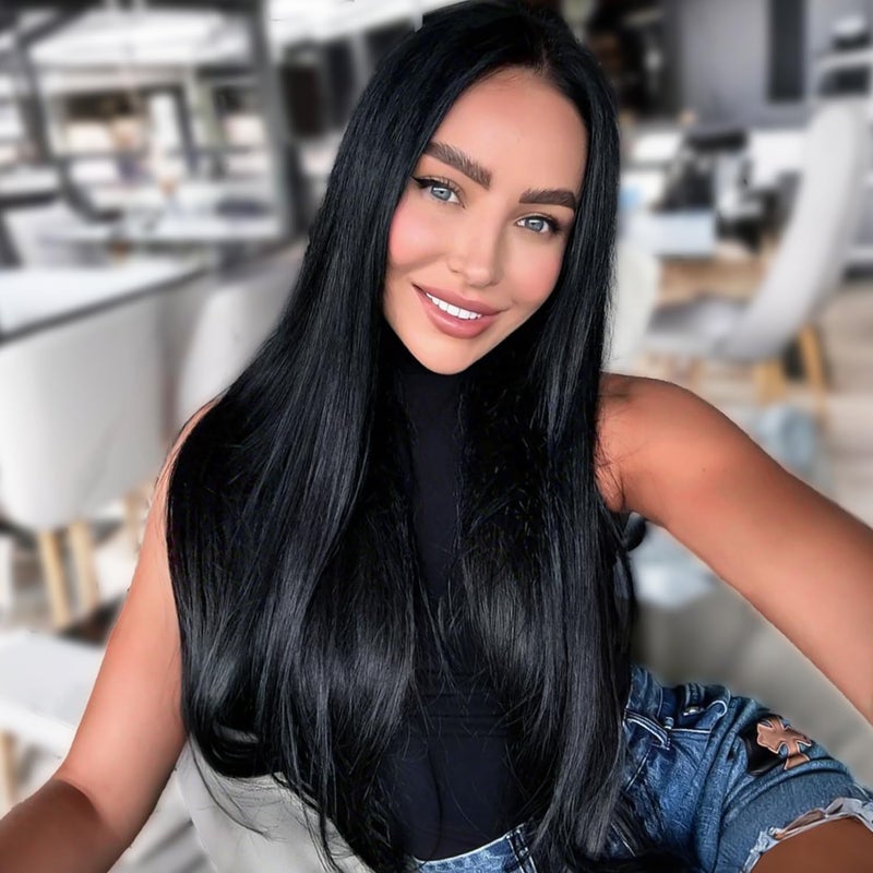 AISI HAIR Straight Lace Front Wig Pre Plucked With Baby Hair 13x4 HD Glueless Synthetic Black Wigs for Women 28inch Beginner Friendly