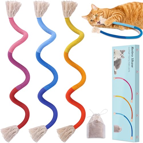 Retro Shaw 23.6 Inches Cat Toys Chew Ropes with Catnip, Safe String Kitten Teeth Cleaning Toys for Indoor Cats Kitty, Interactive Cat Nip Kicker Pet Toys, 3 Pack - Image 1