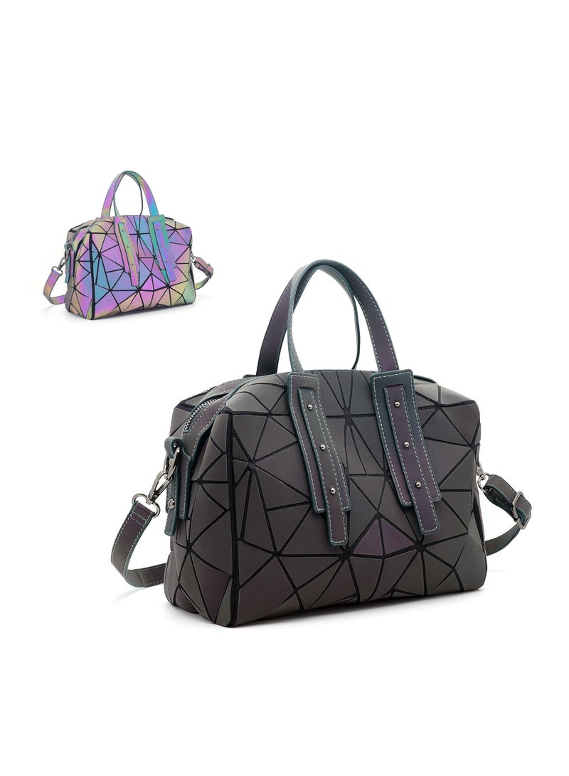 KASTWAVE Stylish Geometric Diamond Check Handbag, Geometric Luminous Purse, Holographic Reflective Bag, Suitable for Women Girls Gift - Image 1