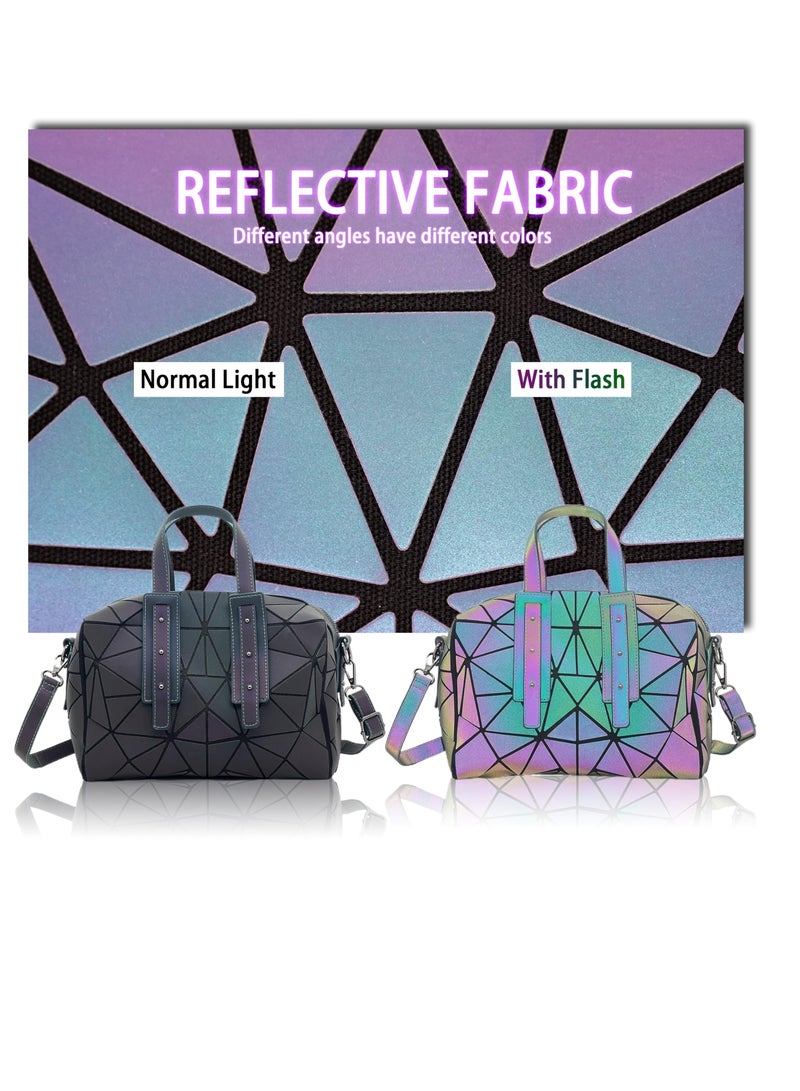 KASTWAVE Stylish Geometric Diamond Check Handbag, Geometric Luminous Purse, Holographic Reflective Bag, Suitable for Women Girls Gift - Image 2