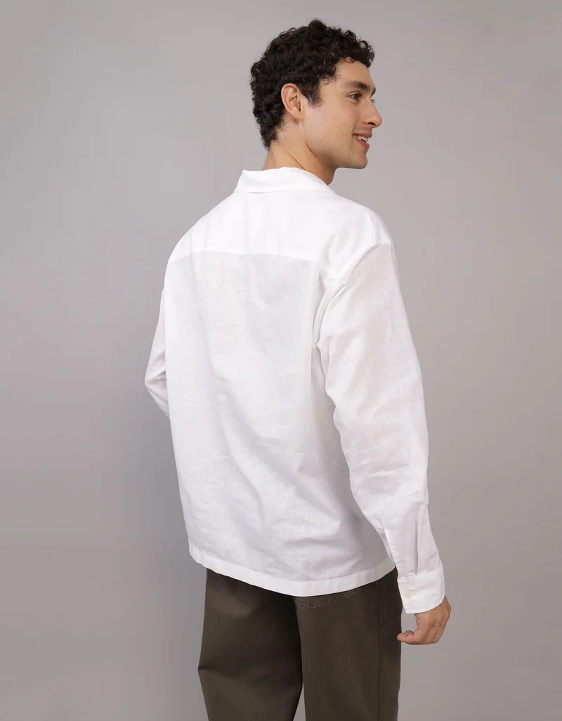 امريكان ايجل Long-Sleeve Linen-Blend Popover Shirt