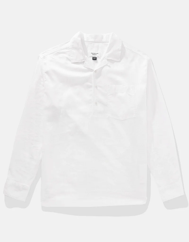 امريكان ايجل Long-Sleeve Linen-Blend Popover Shirt