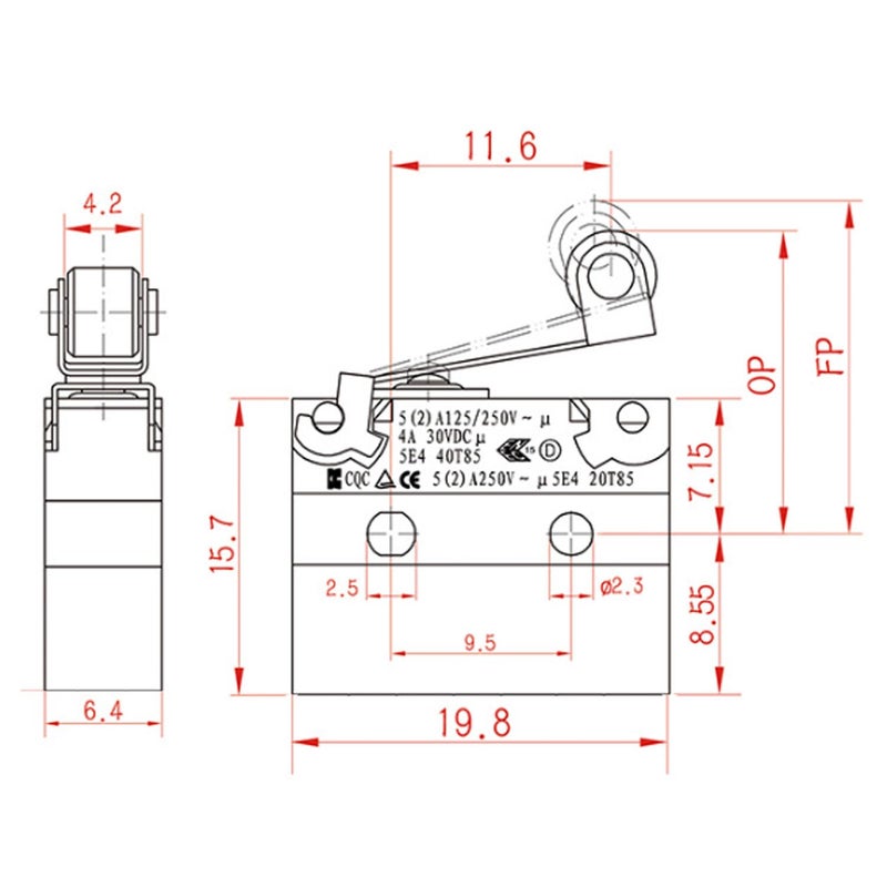 مفتاح صغير مقاوم للماء IP67 أسود مع رافعة أسطوانية محدودة محكمة الإغلاق - Image 2