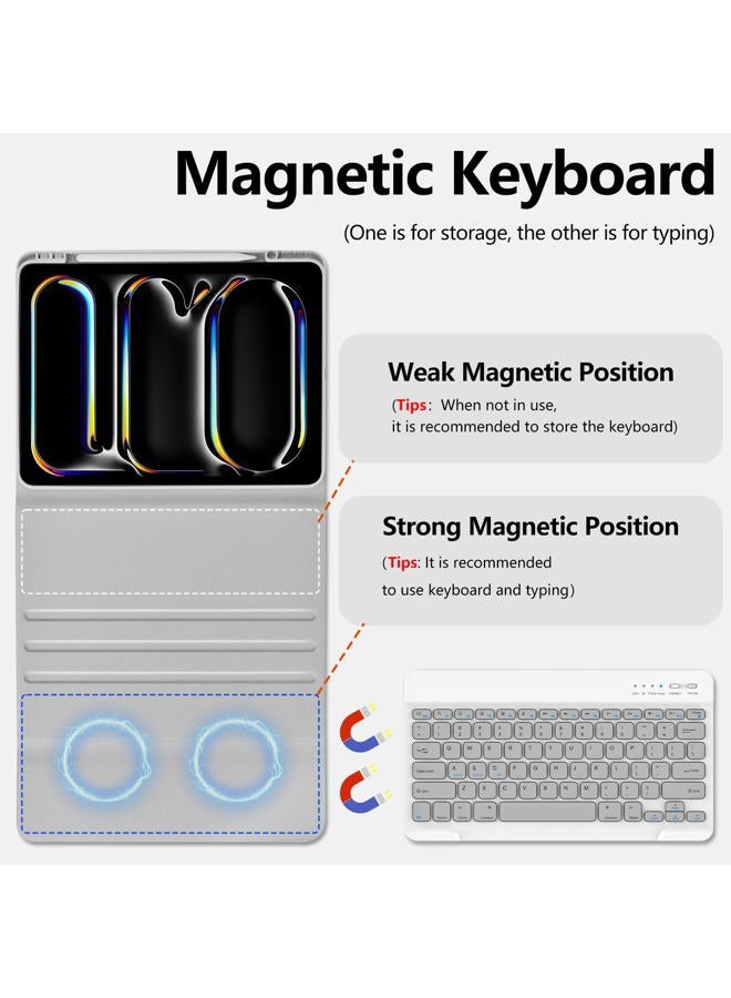 amzcase for iPad Pro 13 inch Case with Keyboard (M5/M4) 2025/2024, for iPad Pro 13 Keyboard with Magnetic Detachable Folio Slim Cover, Smart Sleep/Wake, Pencil Holder, Gray - Image 4