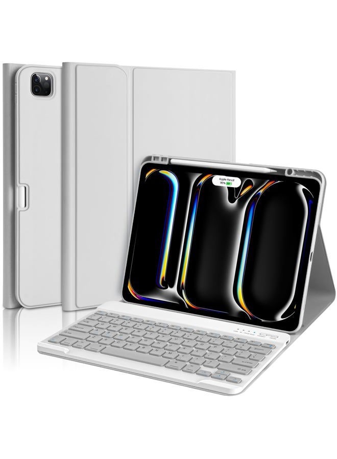 amzcase for iPad Pro 13 inch Case with Keyboard (M5/M4) 2025/2024, for iPad Pro 13 Keyboard with Magnetic Detachable Folio Slim Cover, Smart Sleep/Wake, Pencil Holder, Gray - Image 1