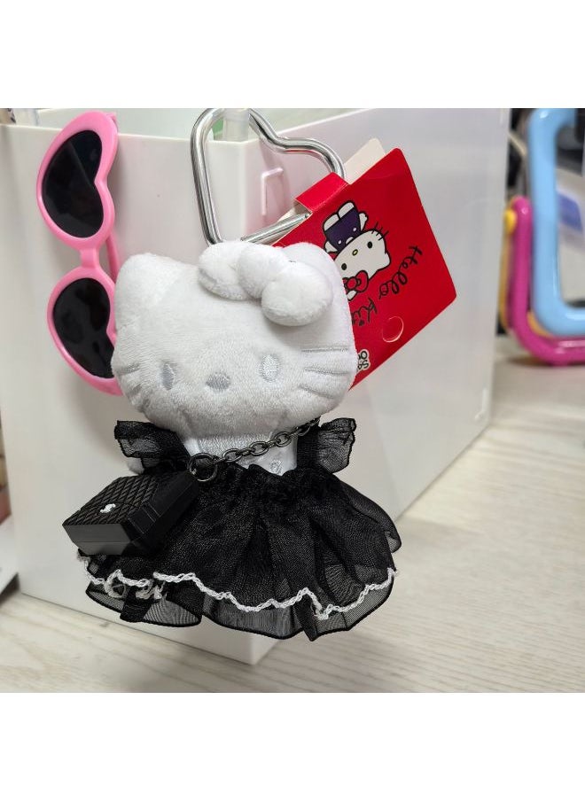 Generic - Black Love Skirt Kitty Pendant Cute Schoolbag Keychain Small KT Cat Doll Plush Doll Pendant-Specifications:All White Kt + Black Skirt + Black Bag -Color:Packaging Are Transparent OPP Bag - Image 1