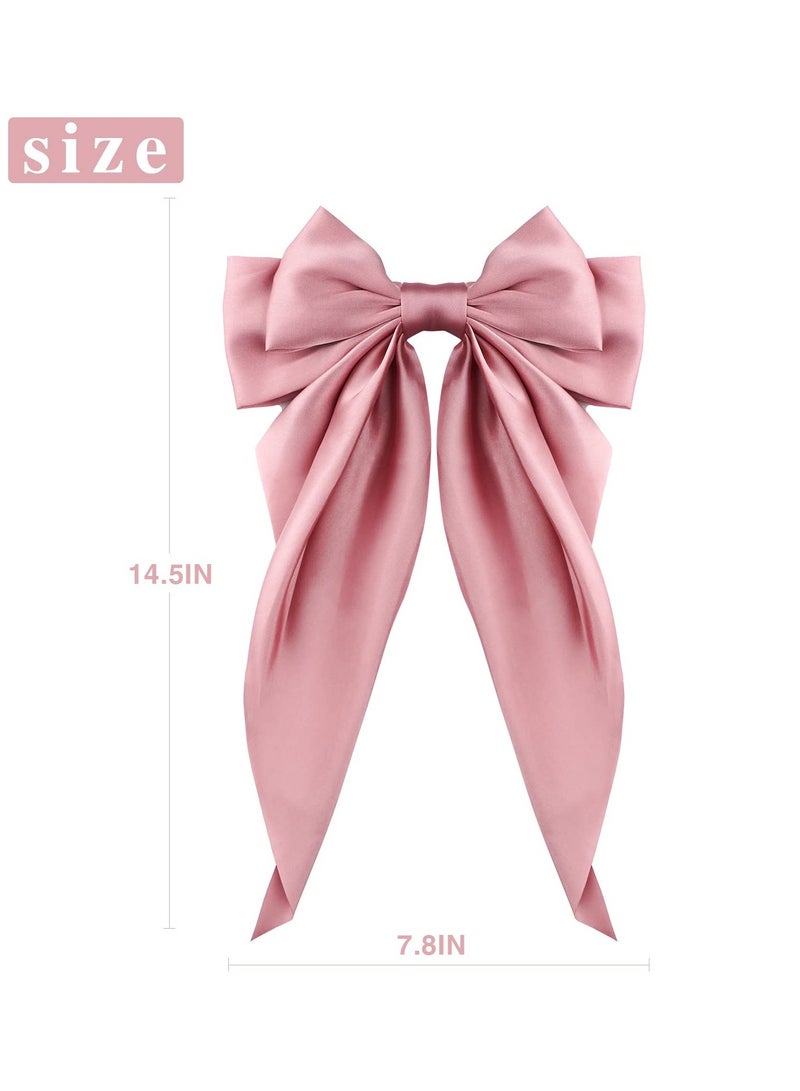 SYOSI Big Bow Hair Clips 2pcs Long Tail French hair Bows for Women Girl Satin Silk Bow Hair Barrette Pink Navy Blue Bow Hair Dress Up Accessories for Birthday Party Show - Image 5