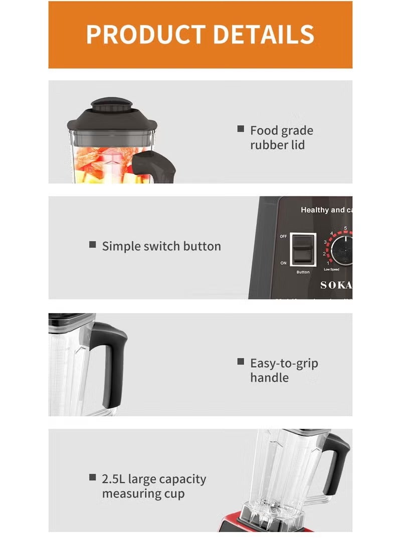 sokany 2.5l Electric Countertop Smoothie Blender, 5000W Adjustable Premium Quality Electric Juicer Chopper Ice Crush Set for Juicer and Ice Crusher Grinder, Sk-666 (Assorted Color) - Image 4