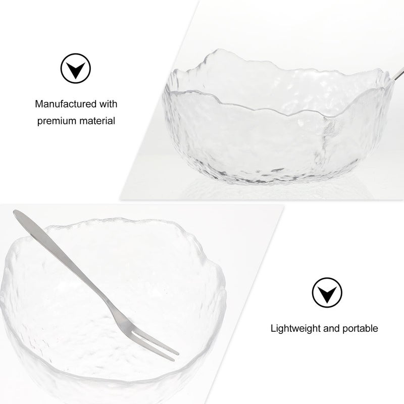 3Pcs Glass Salad Bowls With Hammered Texture And 4 Forks Kitchen Serving Set - Image 4