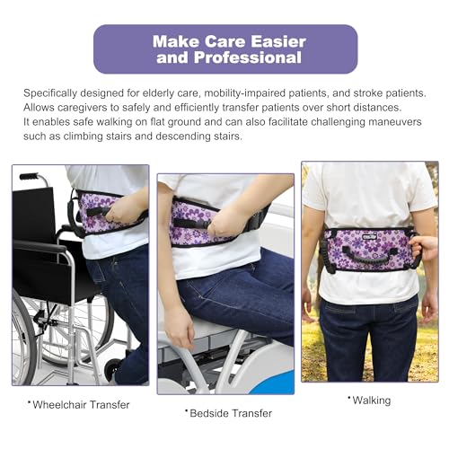 MDSTOP Gait Belt Transfer Belt for Seniors, Anti-Slip Gate Belt for Elderly Lifting with Quick Release Buckle, Medical Belt for Lifting Patients, for Handicap, Physical Therapy, Elderly (Purple) - Image 3