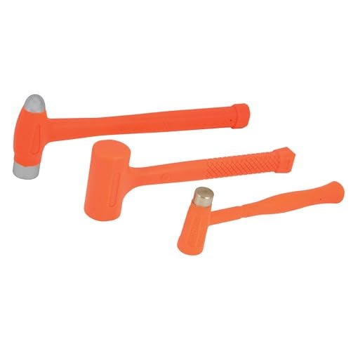 Performance Tool M7234 Dead Blow Hammer Set with Brass Cap, Ball-Peen, and Dead Blow Hammers and Urethane Coating, Orange (3-Piece) - Image 1