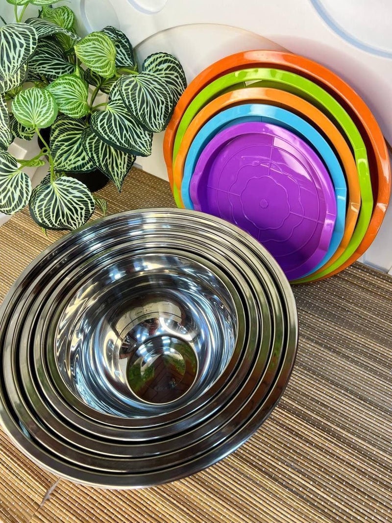 Stainless Steel Mixing Bowls Set with Colorful Silicone Lids, 5-Piece - Image 5
