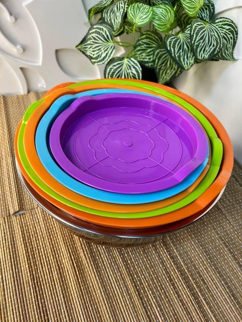 Stainless Steel Mixing Bowls Set with Colorful Silicone Lids, 5-Piece - Image 3