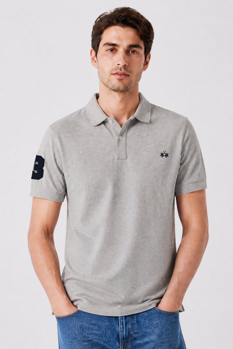 La Martina Men Regular Fit Embroidered Logo Short Sleeve Polo Shirt, Grey - Image 1