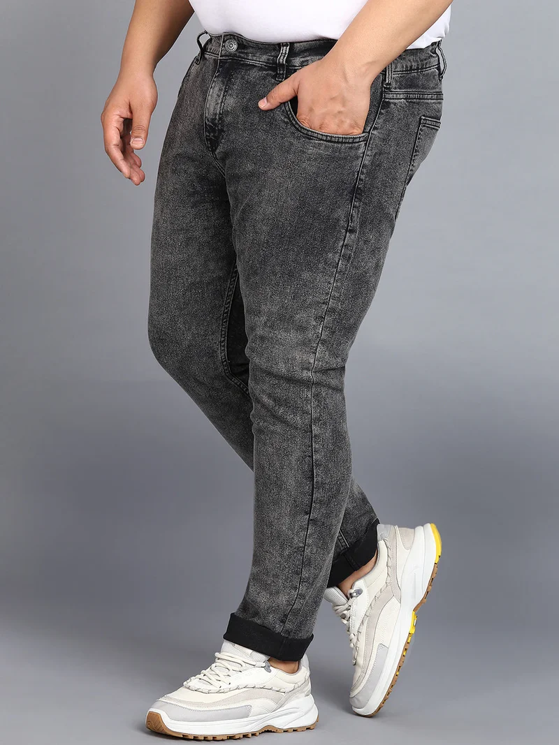 Urbano Fashion  Urbano Plus Men's Black Regular Fit Washed Jeans Stretchable  | Best Price UAE