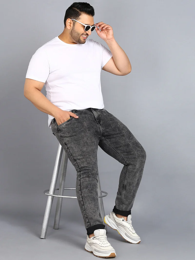 Urbano Fashion  Urbano Plus Men's Black Regular Fit Washed Jeans Stretchable  | Best Price UAE
