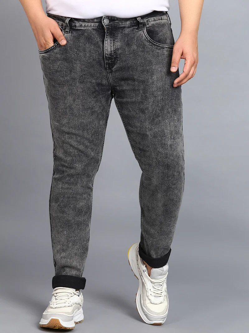 Urbano Plus Men's Black Regular Fit Washed Jeans Stretchable