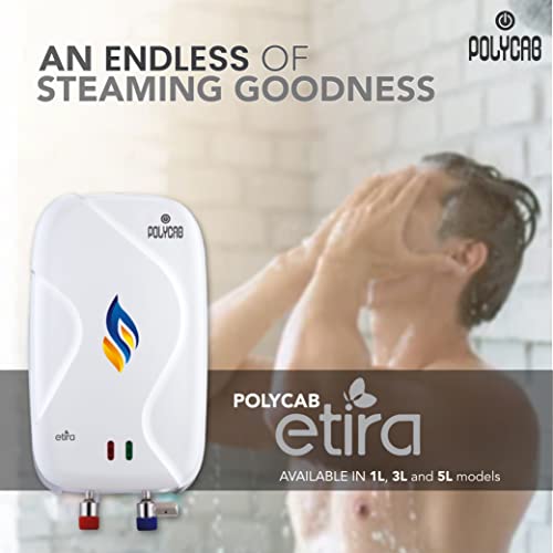 Polycab Etira 1Ltr 3 Kw Electric Instant Water Heater (Geyser) with Anti rust tank, powerful heating element, multiple layer safety, ISI certified with 5 years inner tank Warranty (White) - Image 4