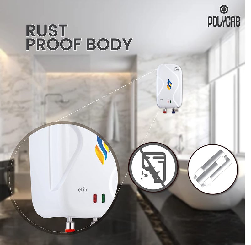Polycab Etira 1Ltr 3 Kw Electric Instant Water Heater (Geyser) with Anti rust tank, powerful heating element, multiple layer safety, ISI certified with 5 years inner tank Warranty (White) - Image 5