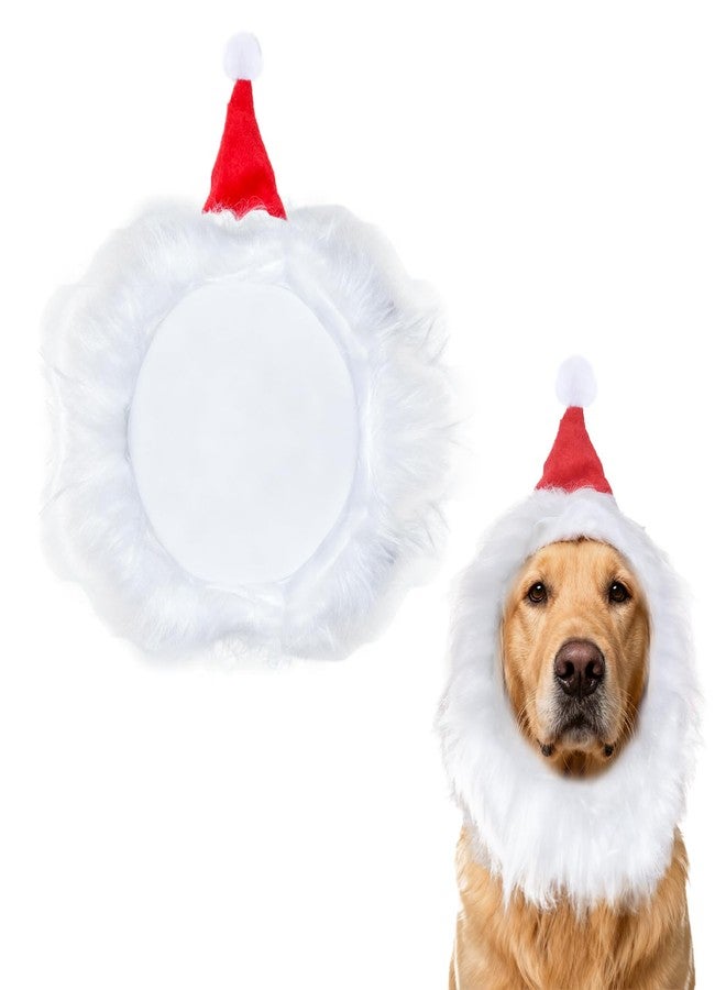Heliltd Christmas Dog Santa Hat Collar Adjustable Large Dog Holiday Costume Soft Plush White Fur Neck Accessory with Red Hat for Christmas Festive Winter Photos Party Pet Dress Up - Image 1