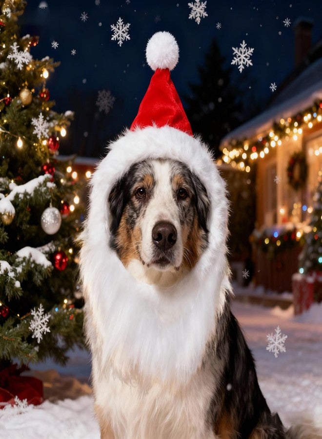 Heliltd Christmas Dog Santa Hat Collar Adjustable Large Dog Holiday Costume Soft Plush White Fur Neck Accessory with Red Hat for Christmas Festive Winter Photos Party Pet Dress Up - Image 5