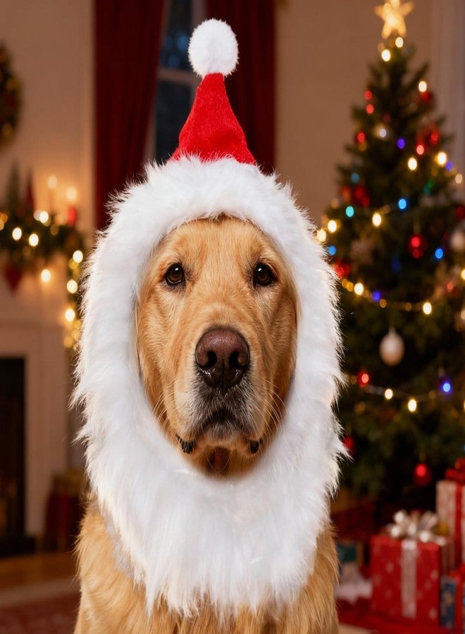 Heliltd Christmas Dog Santa Hat Collar Adjustable Large Dog Holiday Costume Soft Plush White Fur Neck Accessory with Red Hat for Christmas Festive Winter Photos Party Pet Dress Up - Image 4
